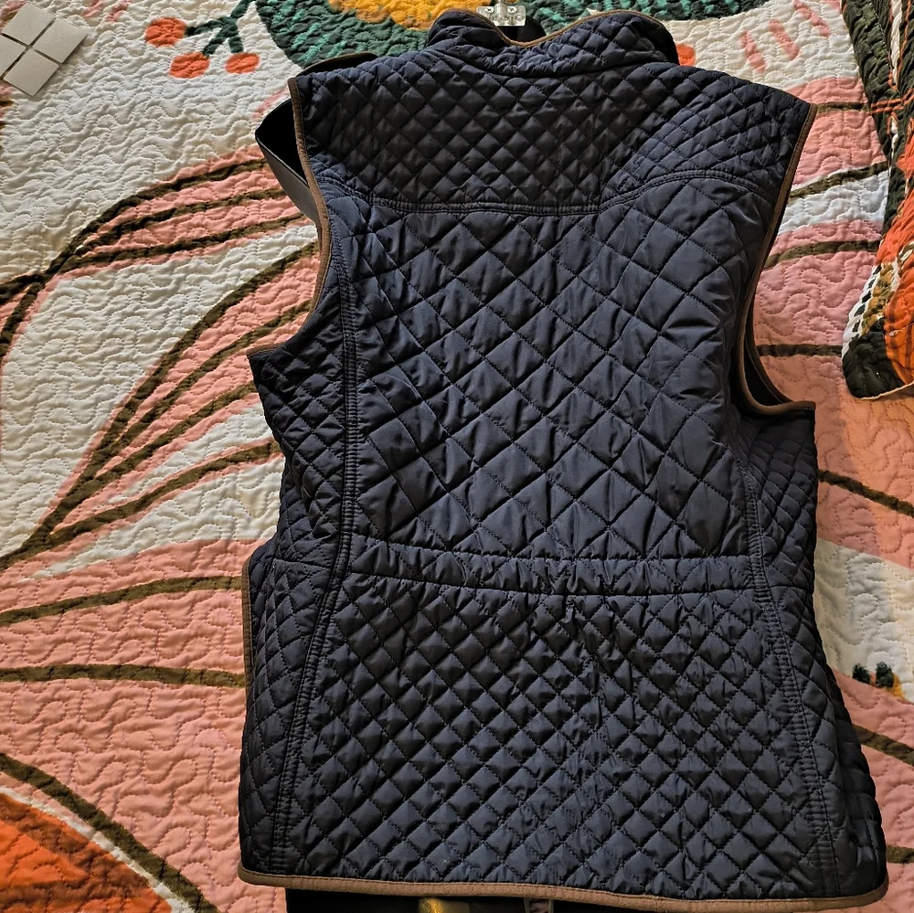 Talbots Quilted Navy Vest with Gold Accents - Picture 2 of 6